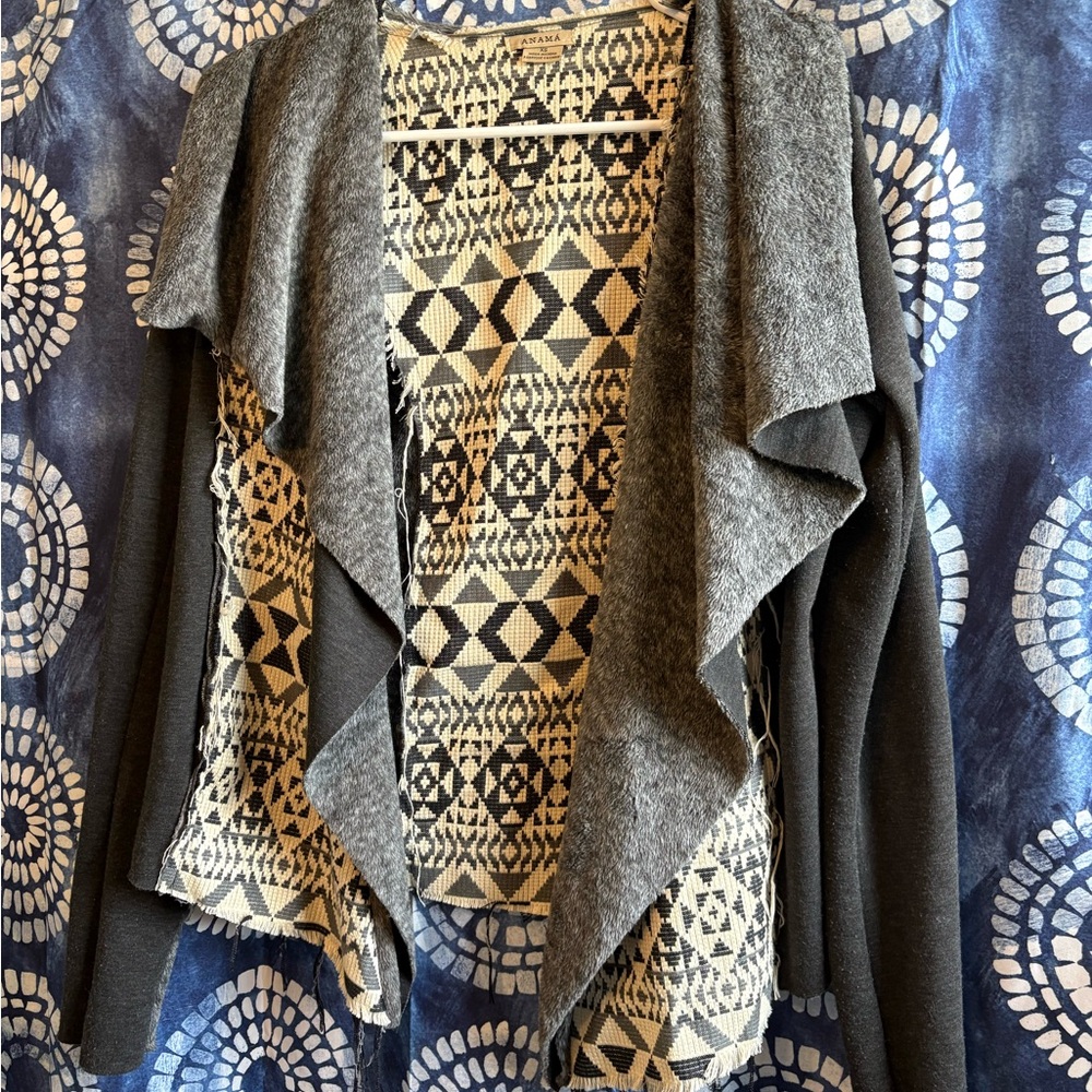 Anama Gray and Black Pattern Cardigan Sweater